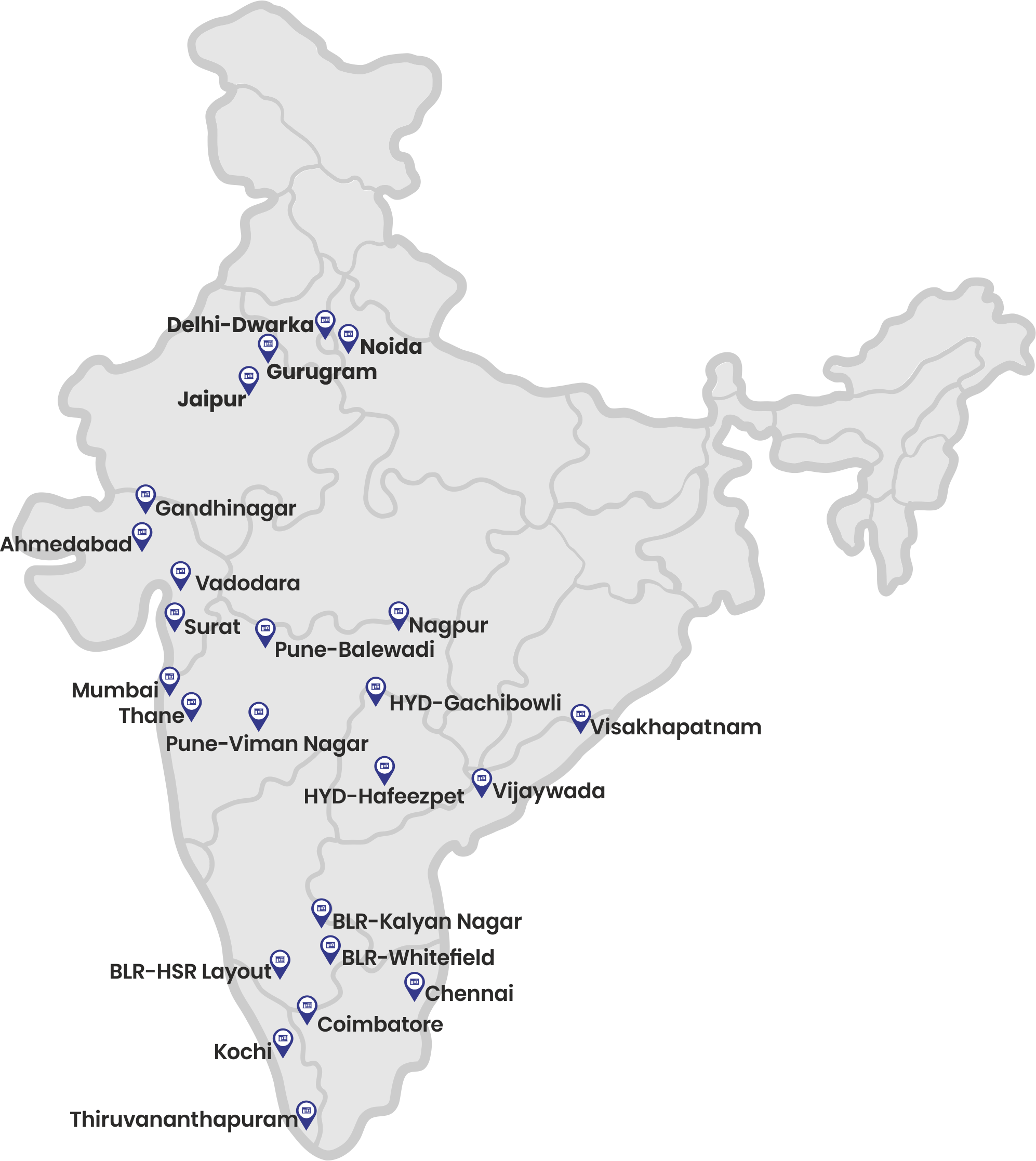 Map showing Frootle Experience Store locations across India
